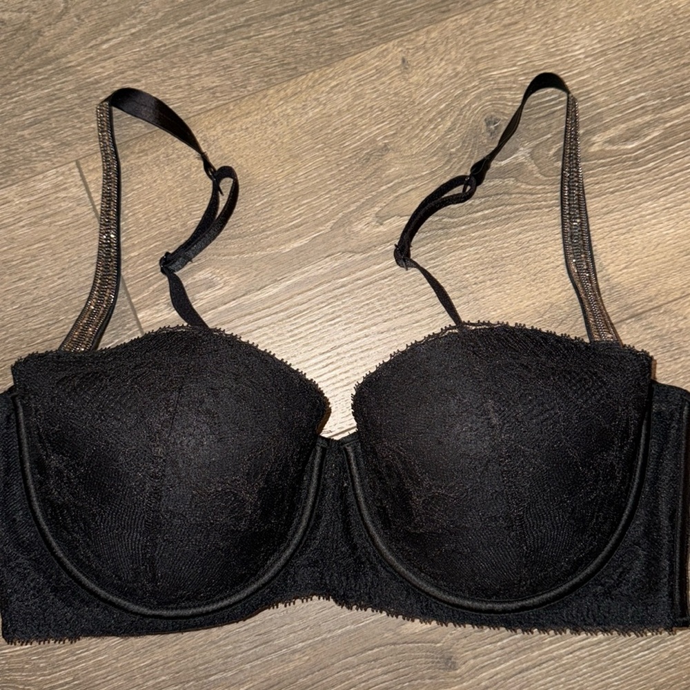 Victorias Secret Very Sexy Lace Lined Balconet Shine Strap Bra36d Black